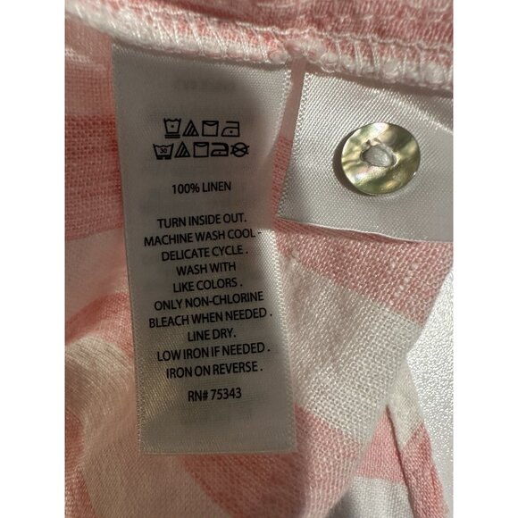 CC California Womens XL Linen Button Up Top Roll Tab Sleeves Pink Stripe Beachy - Picture 8 of 13